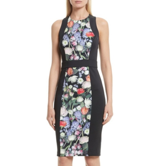 Ted Baker London Dresses & Skirts - Ted Baker Akva Floral Bodycon Dress Jewel Neck Crisscross Back Fit ,Size 0, NEW